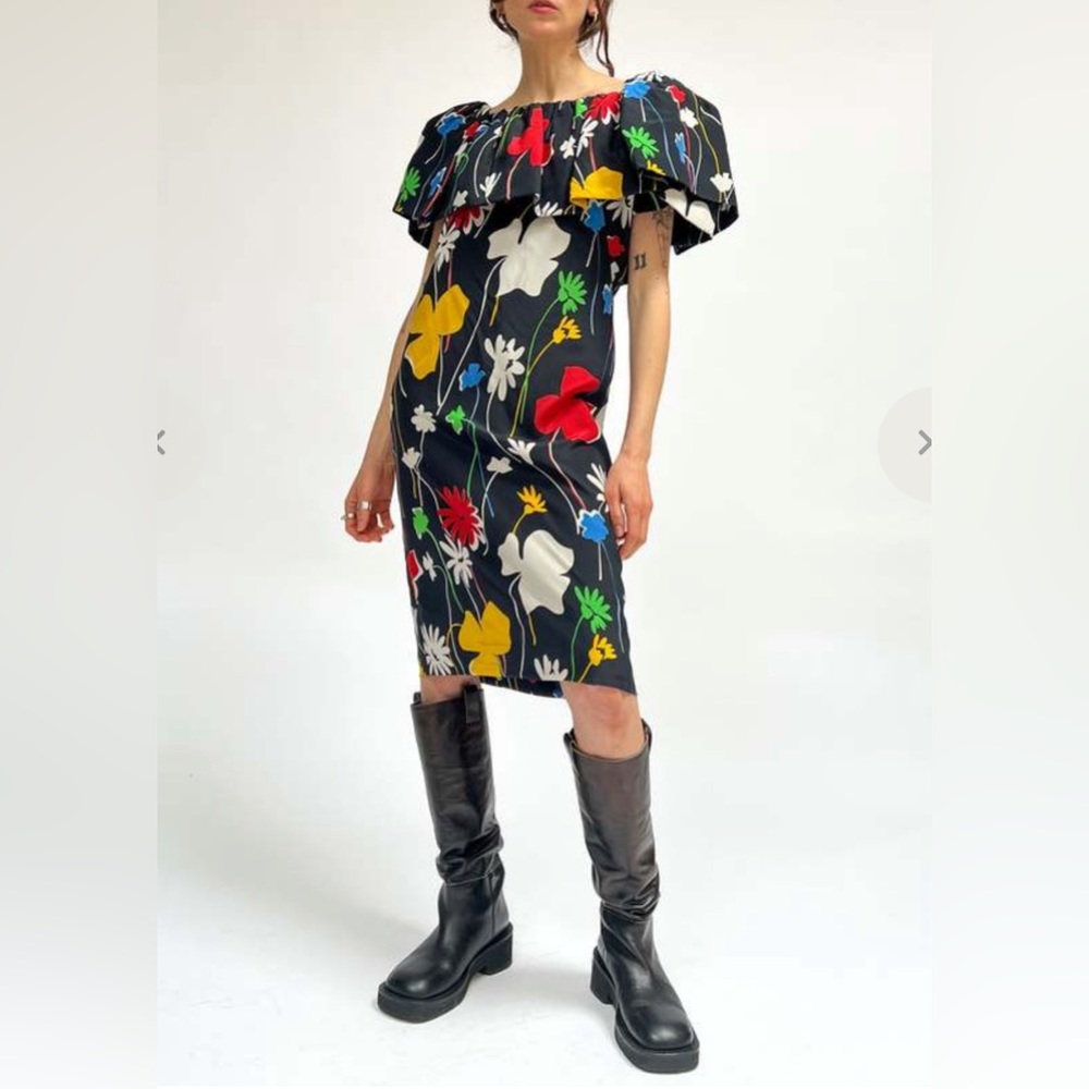 NWOT Vintage 100% Silk Luxury Pauliue Trigere floral Ruffled Dress